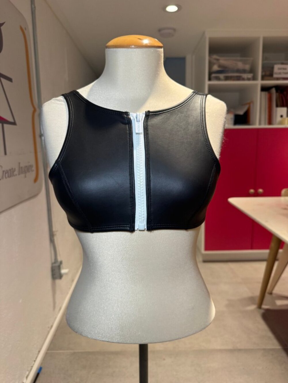 HOAKA Swimwear Black Neoprene Zip Front Crop Top Size M